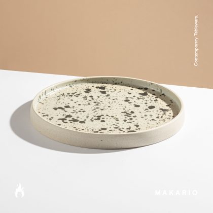 Plato con Borde 22cm-Blanco Mate Jaspeado Negro