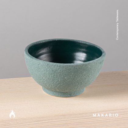 Tazon Boleado con Pata 15x7cm 16oz-Engobe Verde interior Verde