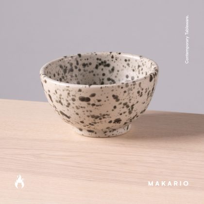 Tazon Boleado con Pata 15cm 16oz-Blanco Mate Jaspeado Negro