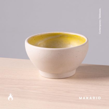 Tazon Boleado con Pata 14cm-Pasta Natural interior Amarillo Mate