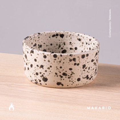 Tazon Recto 16x7cm 24oz-Blanco Mate Jaspeado Negro Mate