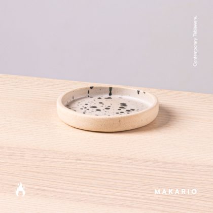 Plato con Borde 10cm-Blanco Mate Jaspeado Negro