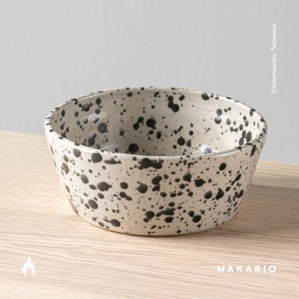 Tazon Recto 14x6cm 16oz-Blanco Mate Jaspeado Negro