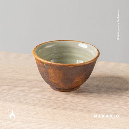 Tazon Oriental boleado con pata 14cm x8cm 16oz-Tallado Oxido interior Brillante