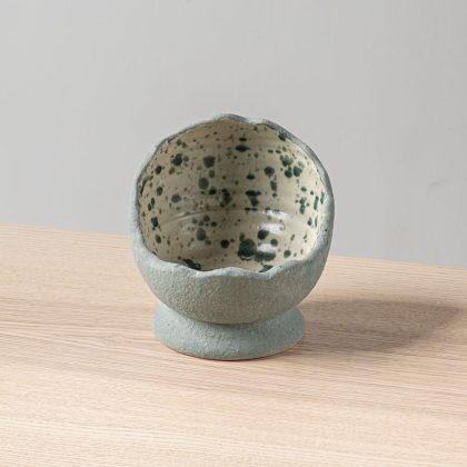 Tazon Huevo-Engobe Verde interior Blanco Jaspeado Verde