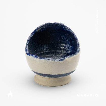 Tazon Huevo-Engobe Azul y Blanco