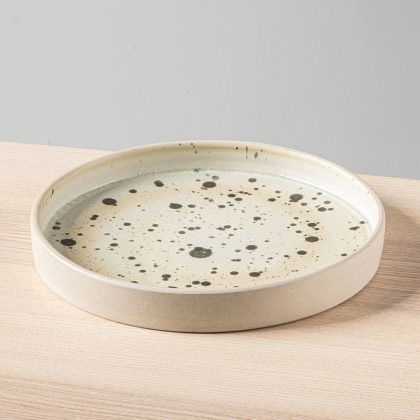 Plato Borde Recto 32cm-Blanco Mate Jaspeado Negro