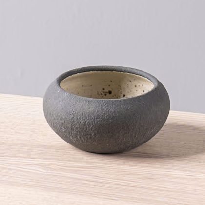 Tazon Borde Curvo 14x6cm 12oz-Engobe Negro Interior Jaspeado Negro