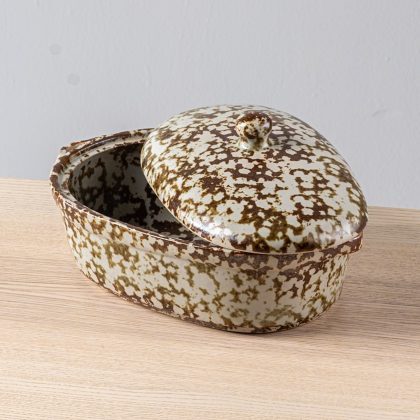 Olla Ovalada con Tapa 28x18cm-Blanco y Cafe