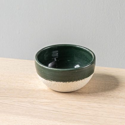 Tazon Cuenco 14x7cm-Verde Brillante Mitad engobe Blanco