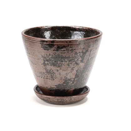 Maceta Boleada 23x25cm con Bajoplato-Amatista y Negro