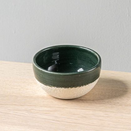 Tazon Boleado 14cm 12oz-Verde Brillante Mitad Engobe Blanco