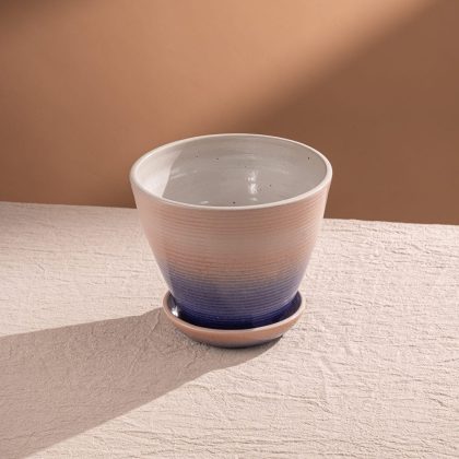 Maceta Boleada 23x25cm con Bajoplato-Degradado Azul y Rosa