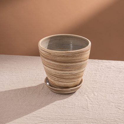 Maceta Boleada 23x25cm con Bajoplato-Mezcla de Pastas Roja y Natural