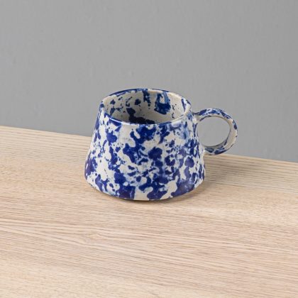 Taza Angular 12oz-Blanco Acuarela Azul